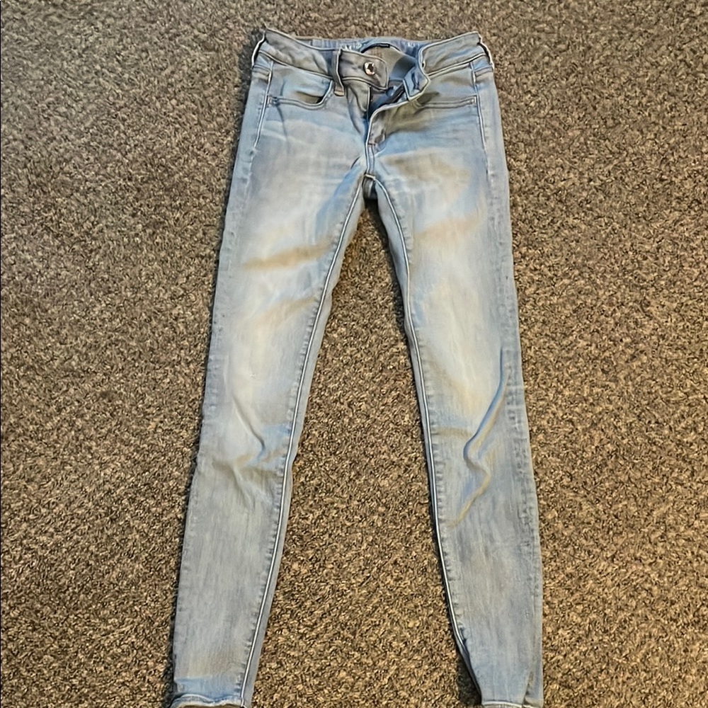 American Eagle Outfitters Blue Skinny Jeans with Distressed Look